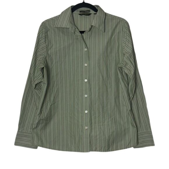 Eddie Bauer button up Woman's size Large 100% Cotton Striped green - Picture 1 of 16